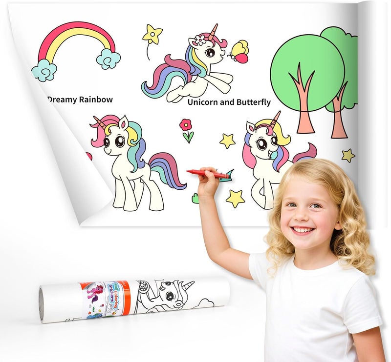 Y plus+ Children Drawing Roll, Coloring Paper Roll for Kids, 120 x 11.8 Inch Sticky DIY Painting Drawing Paper Rolls for Toddler, Kids' Gift, Party Activities, Wall Coloring Paper Stickers - Unicorn - Image 1